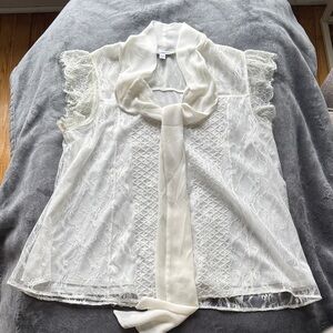 Express Cream Lace Blouse with Scarf Collar